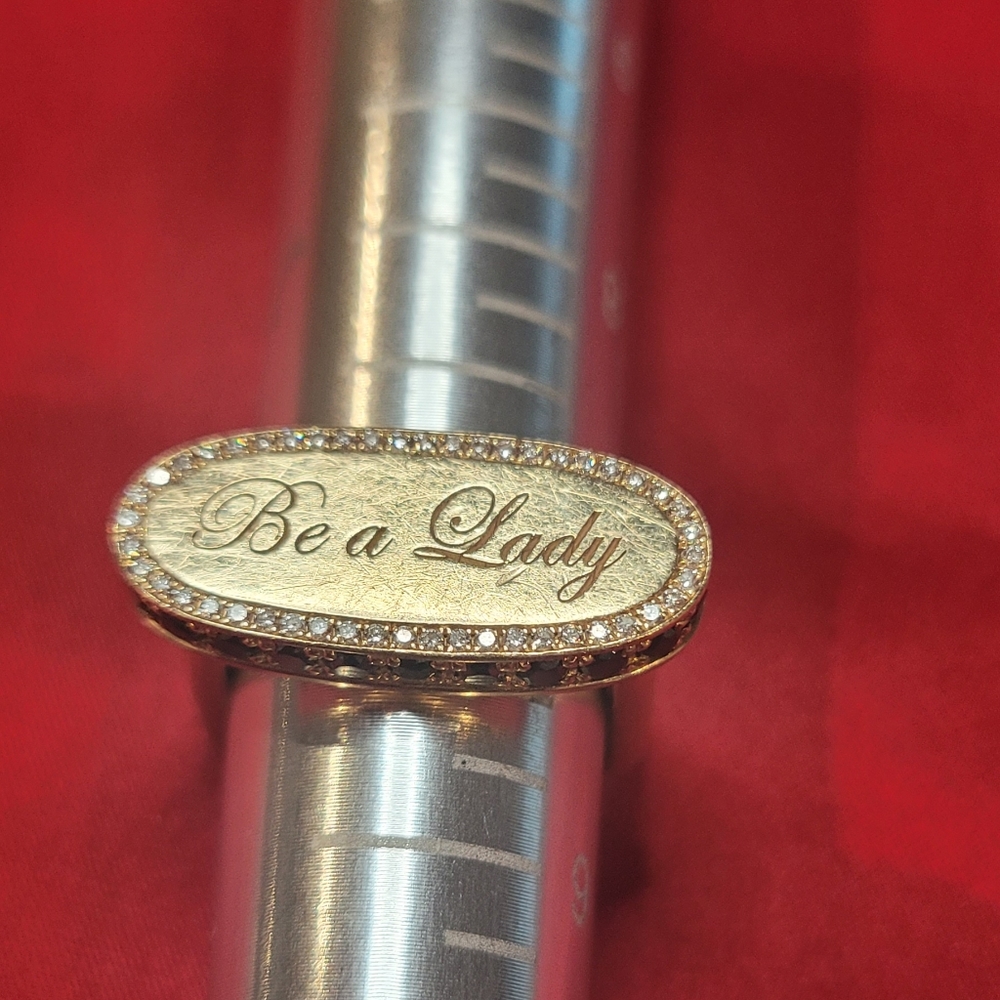 Dru 14K Yellow Gold "Be A Lady" Signet Dimond Ring Very Mildly Used - Picture 3 of 7